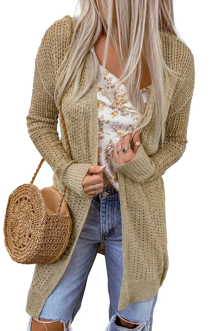 Apricot light openwork knit open cardigan