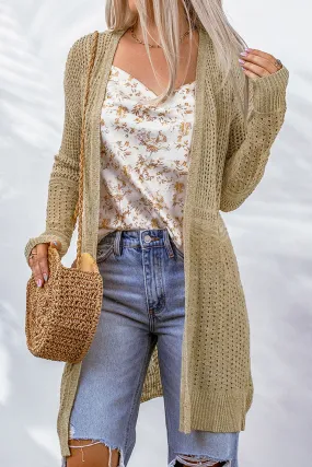 Apricot light openwork knit open cardigan