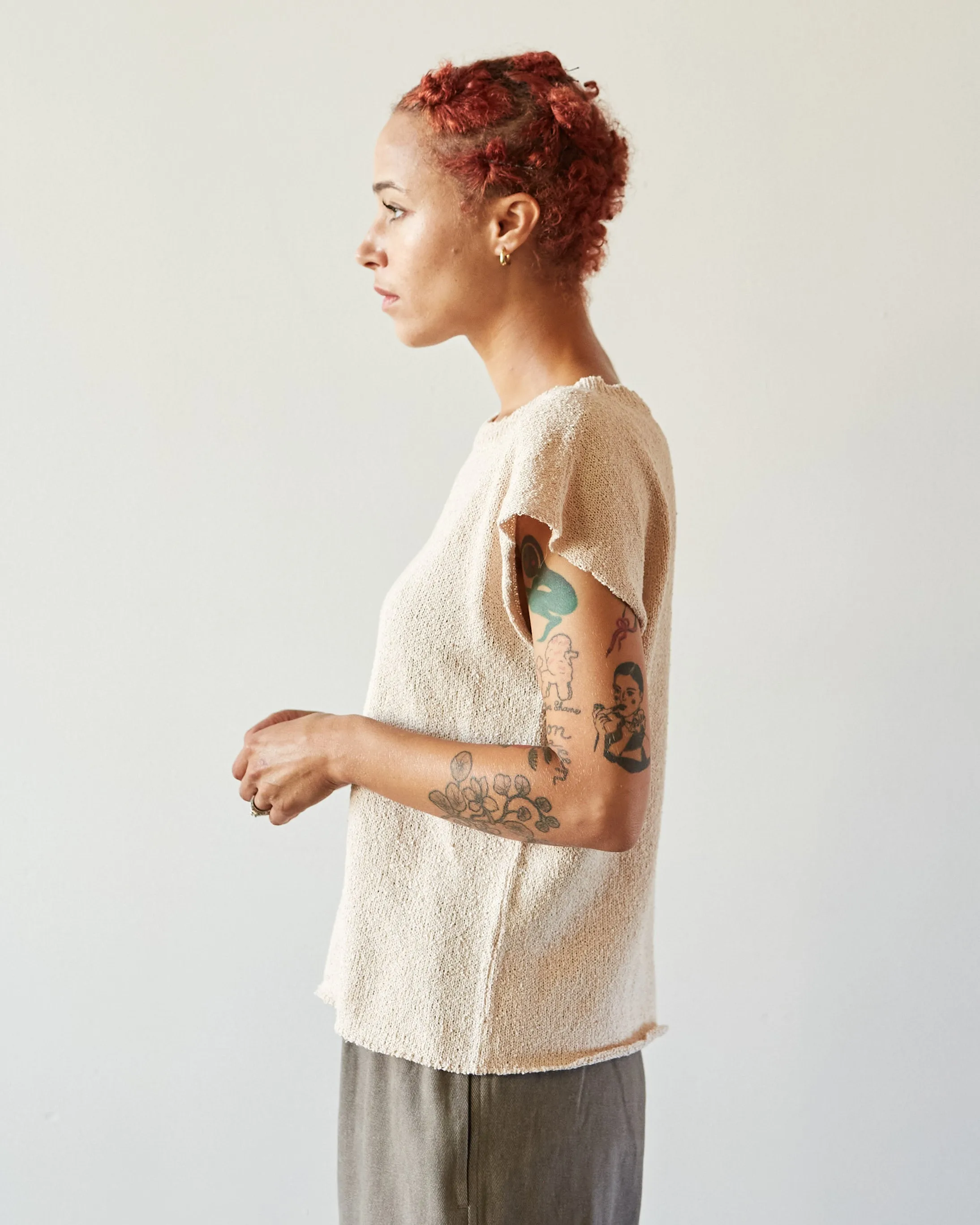 Atelier Delphine Cap Sleeve Boucle Pima Tee, Honey Cream