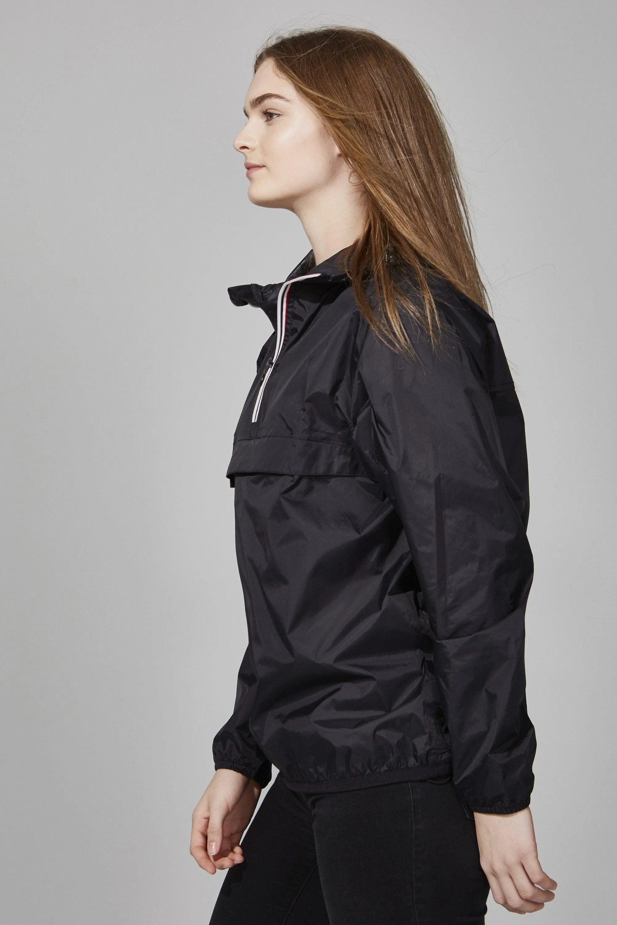 Black Quarter Zip Packable Rain Jacket and windbreaker