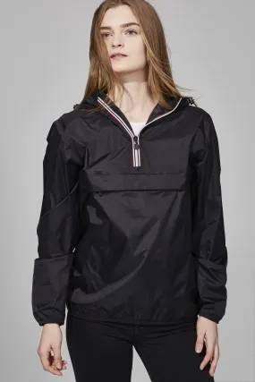 Black Quarter Zip Packable Rain Jacket and windbreaker