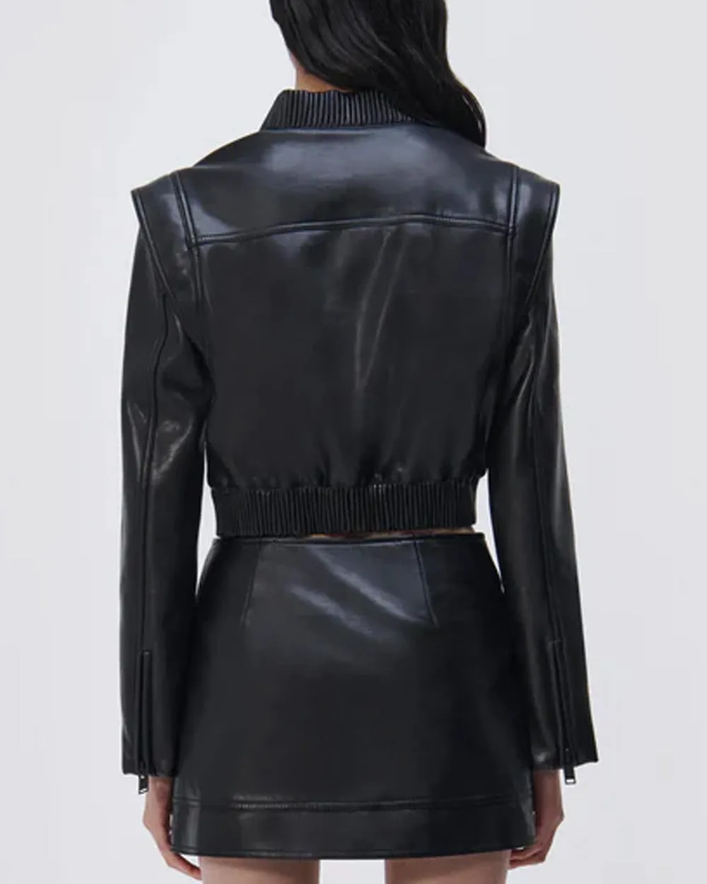 Black Vegan Leather Doreen Boxy Bomber Jacket