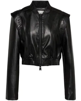 Black Vegan Leather Doreen Boxy Bomber Jacket