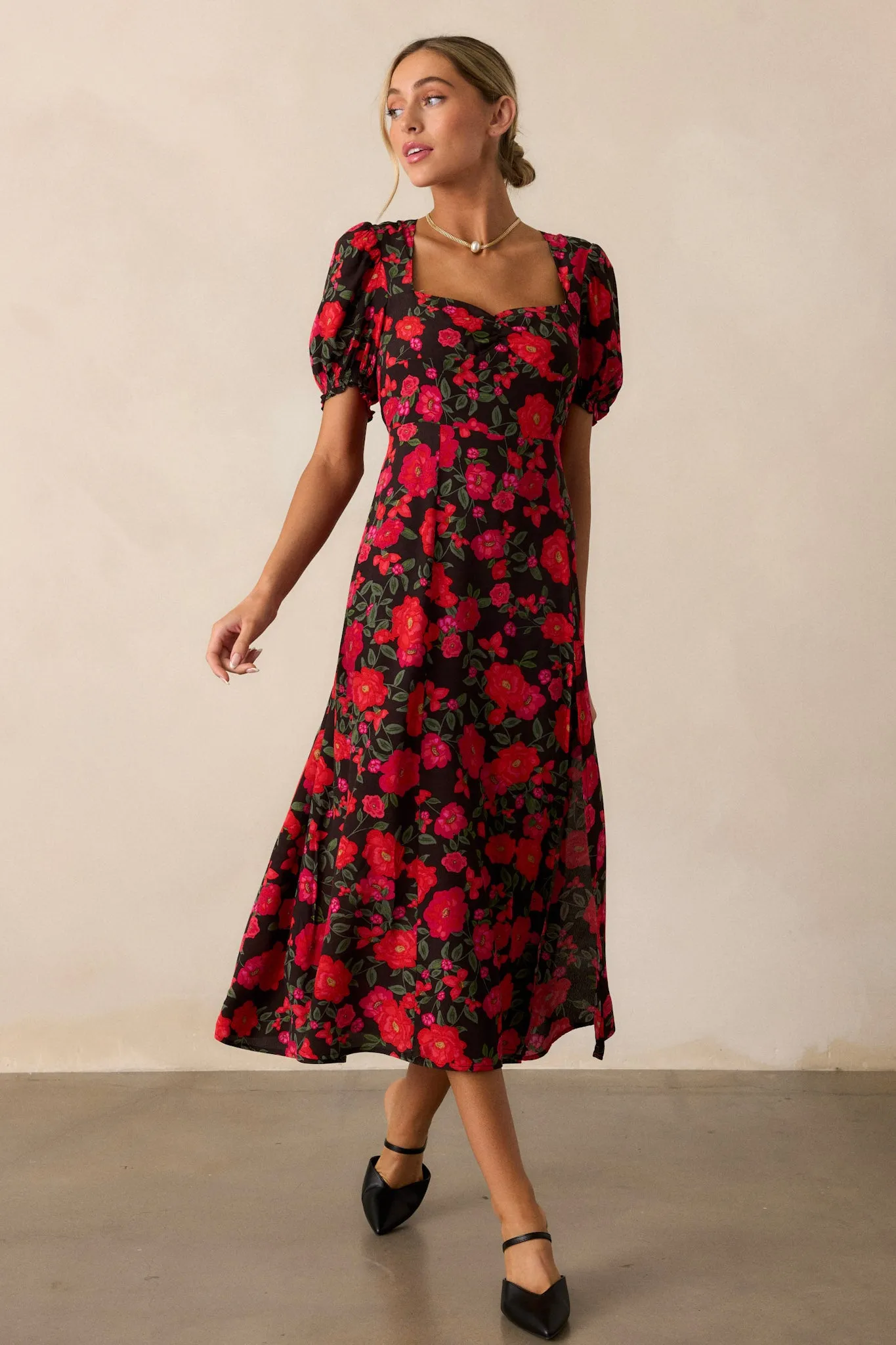 Canyon Echoes Black Floral Multi Midi Dress