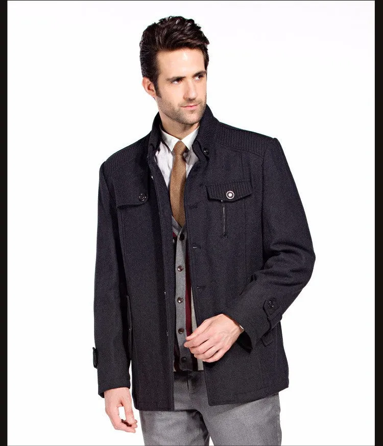 Casual long section of the stand-up collar men's windbreaker jacket thickened woolen coat