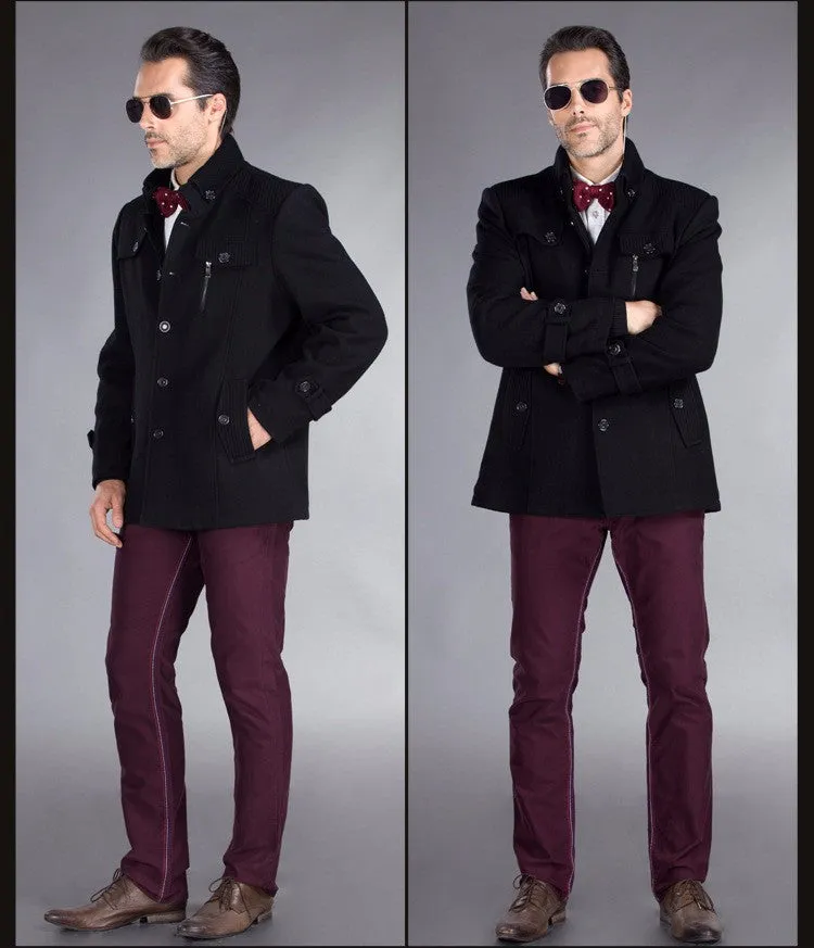 Casual long section of the stand-up collar men's windbreaker jacket thickened woolen coat