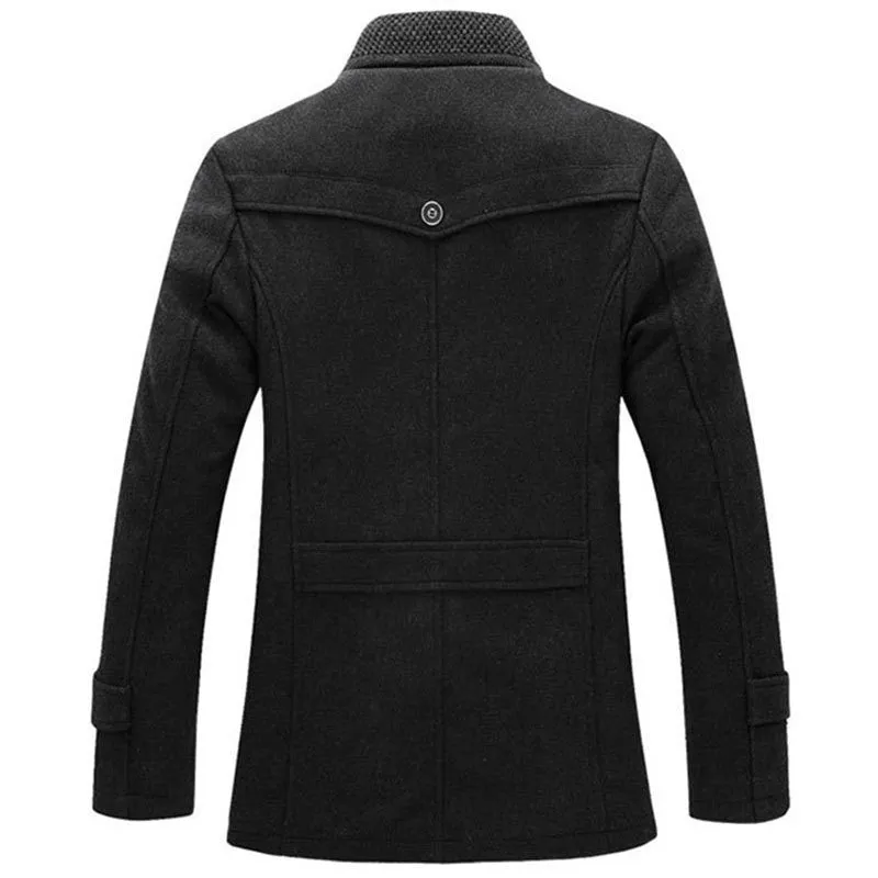 Casual long section of the stand-up collar men's windbreaker jacket thickened woolen coat