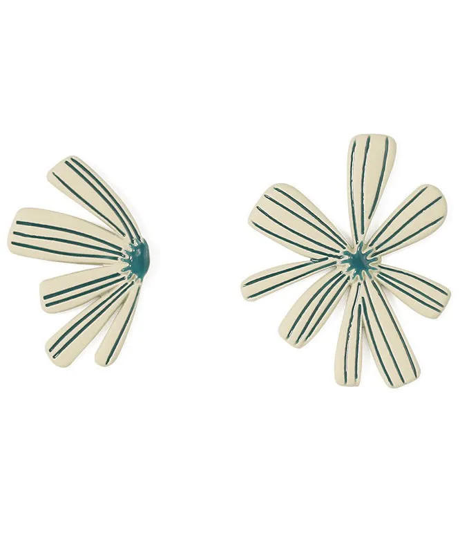 Chic Beige Sterling Silver Asymmetric Floral Stud Earrings KX1012