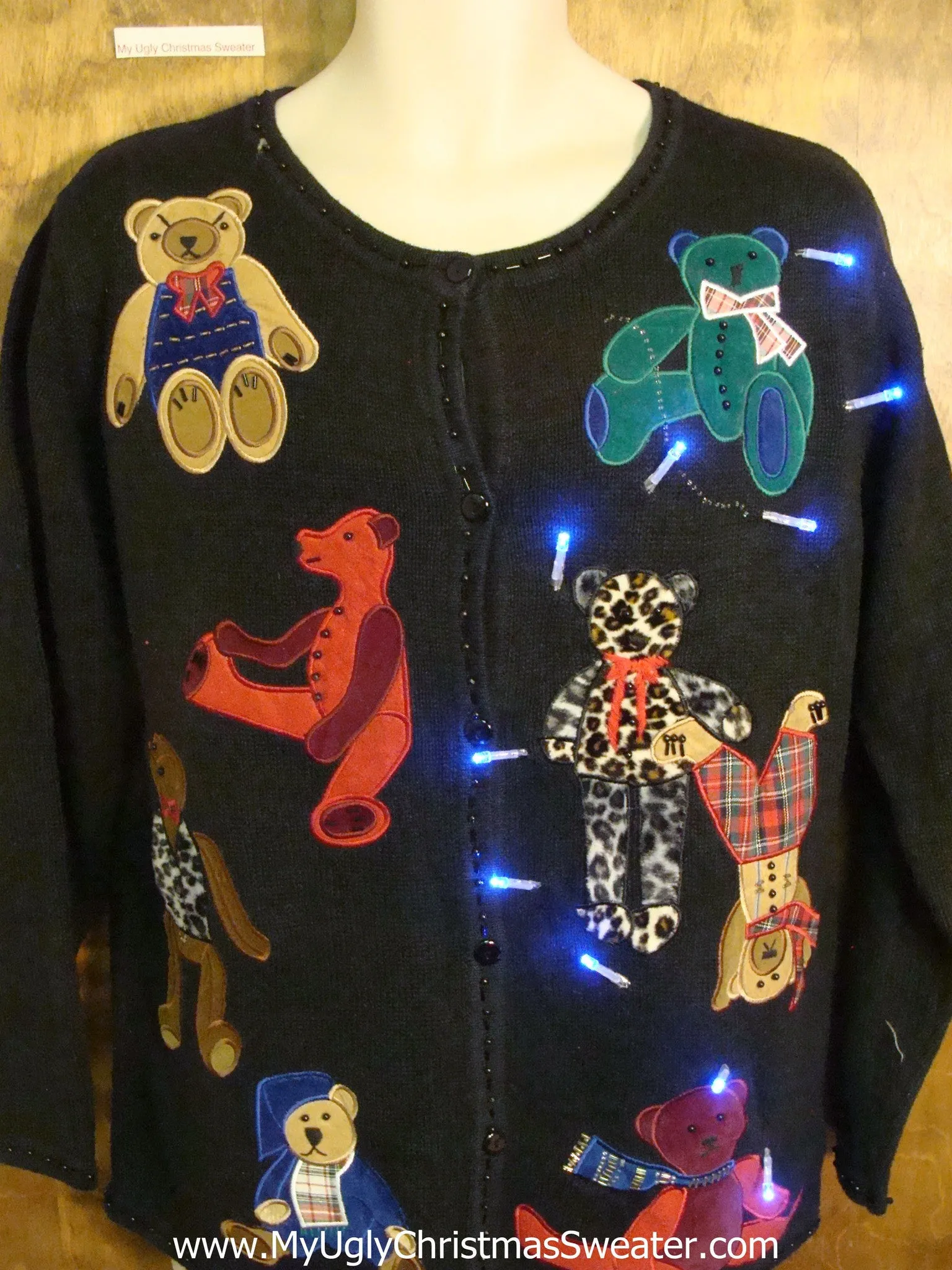 Colorful Teddy Bears Light Up Ugly Christmas Jumper