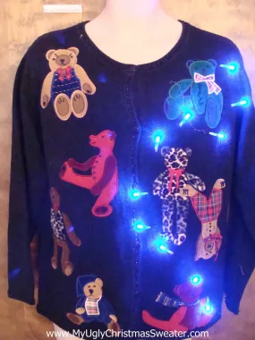 Colorful Teddy Bears Light Up Ugly Christmas Jumper