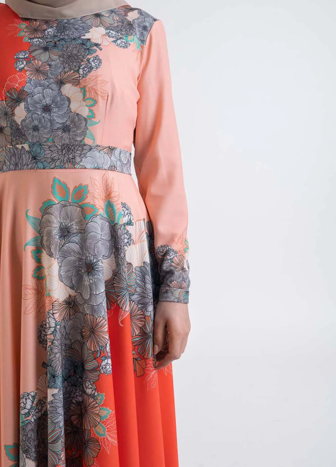 Contrast Floral Dress-Modesty Fashion