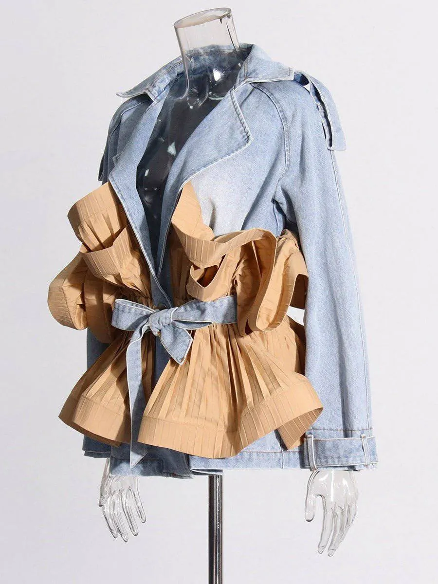 deiva patchwork and ruffled edge denim jacket