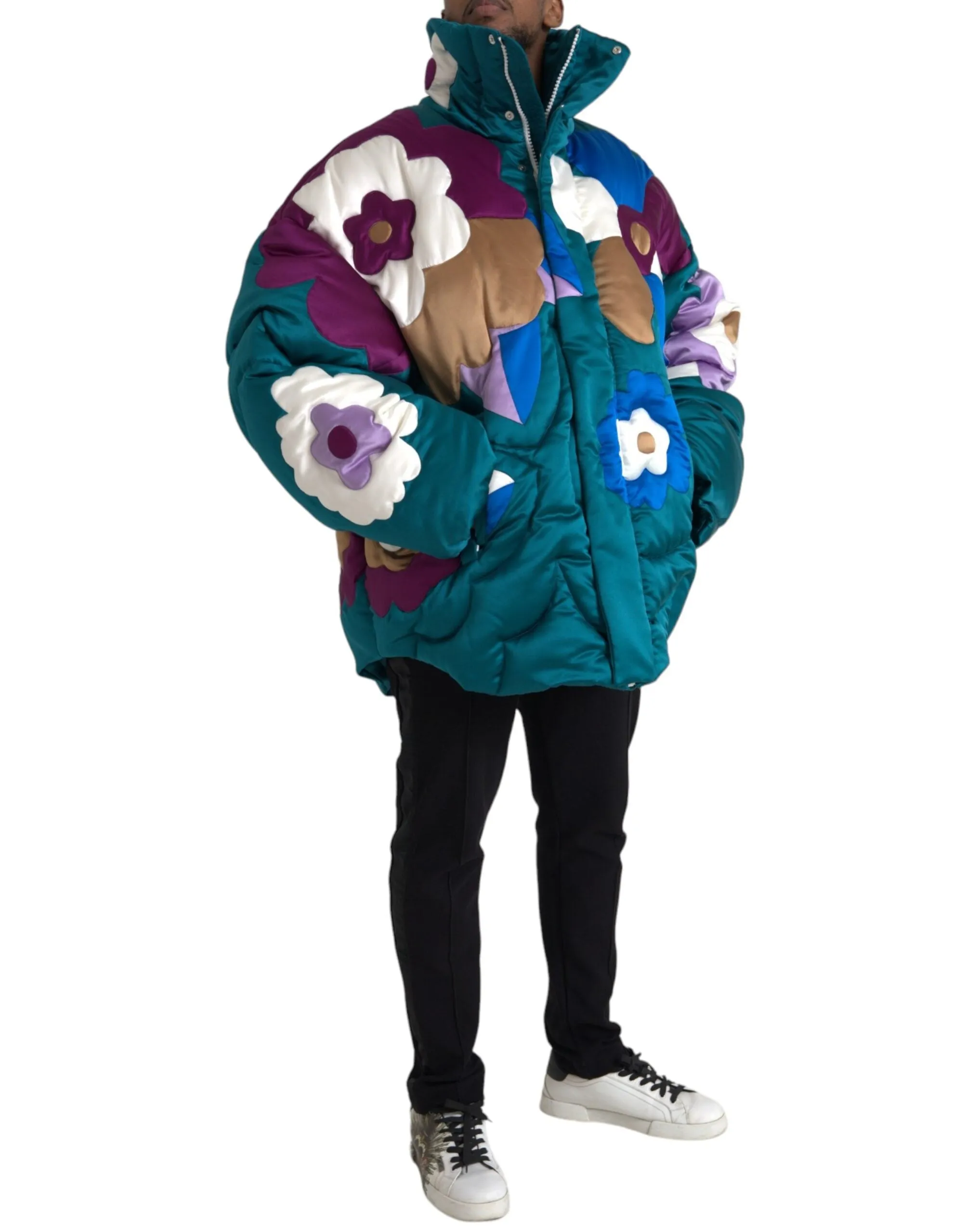 Dolce & Gabbana Multicolor Floral Windbreaker Puffer Jacket