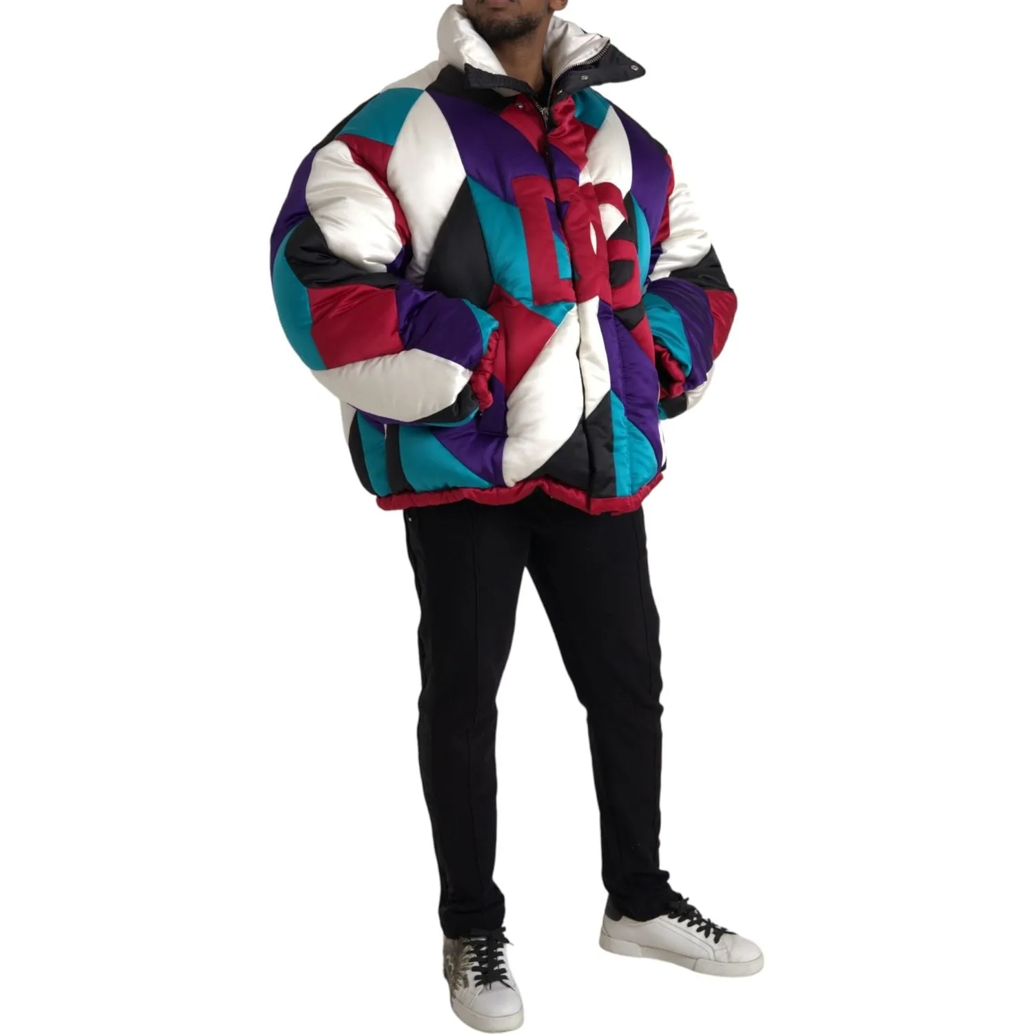 Dolce & Gabbana Multicolor Logo Windbreaker Puffer Jacket