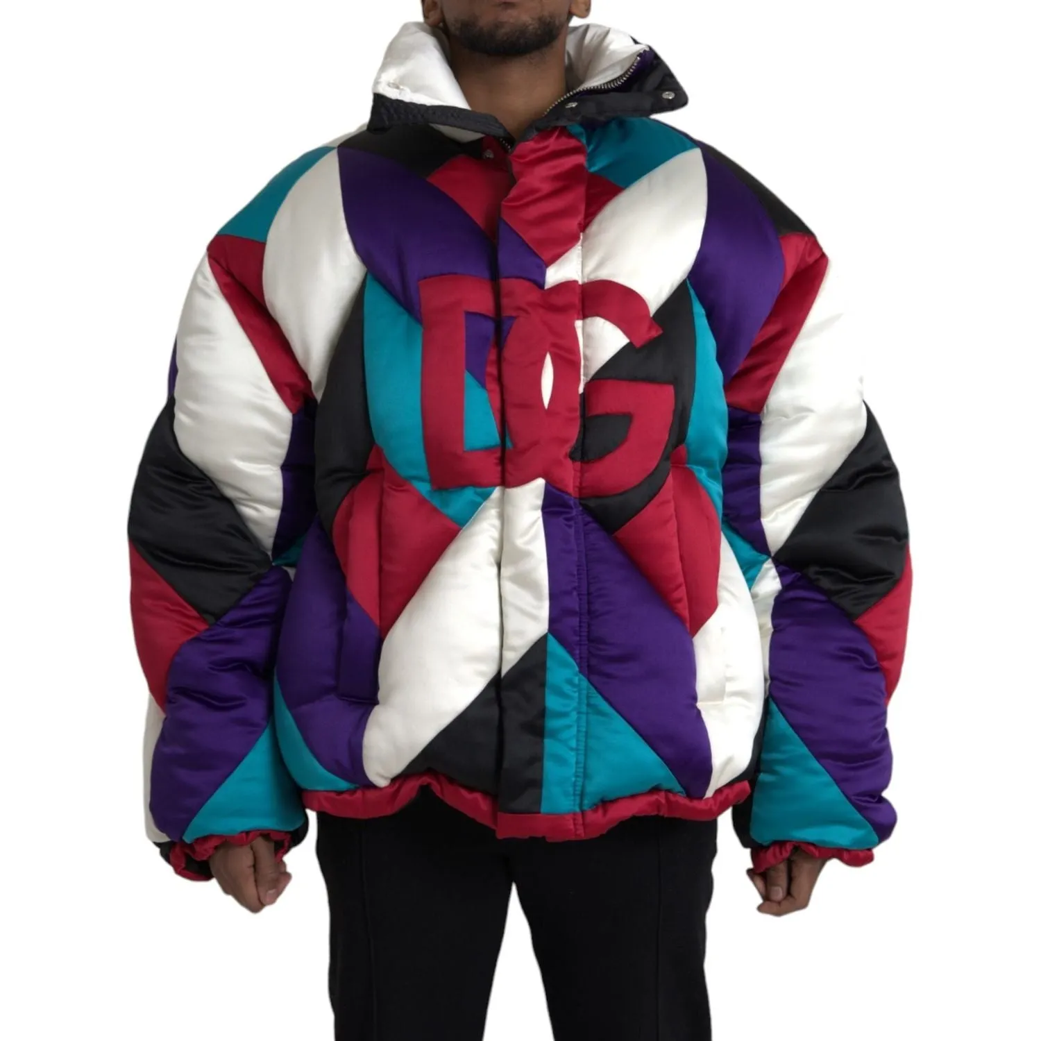 Dolce & Gabbana Multicolor Logo Windbreaker Puffer Jacket