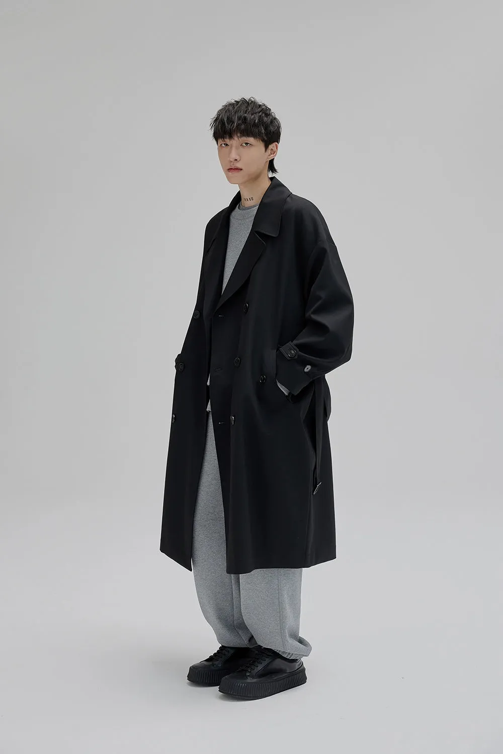 Double-breasted Straight-cut Long Trench Coat