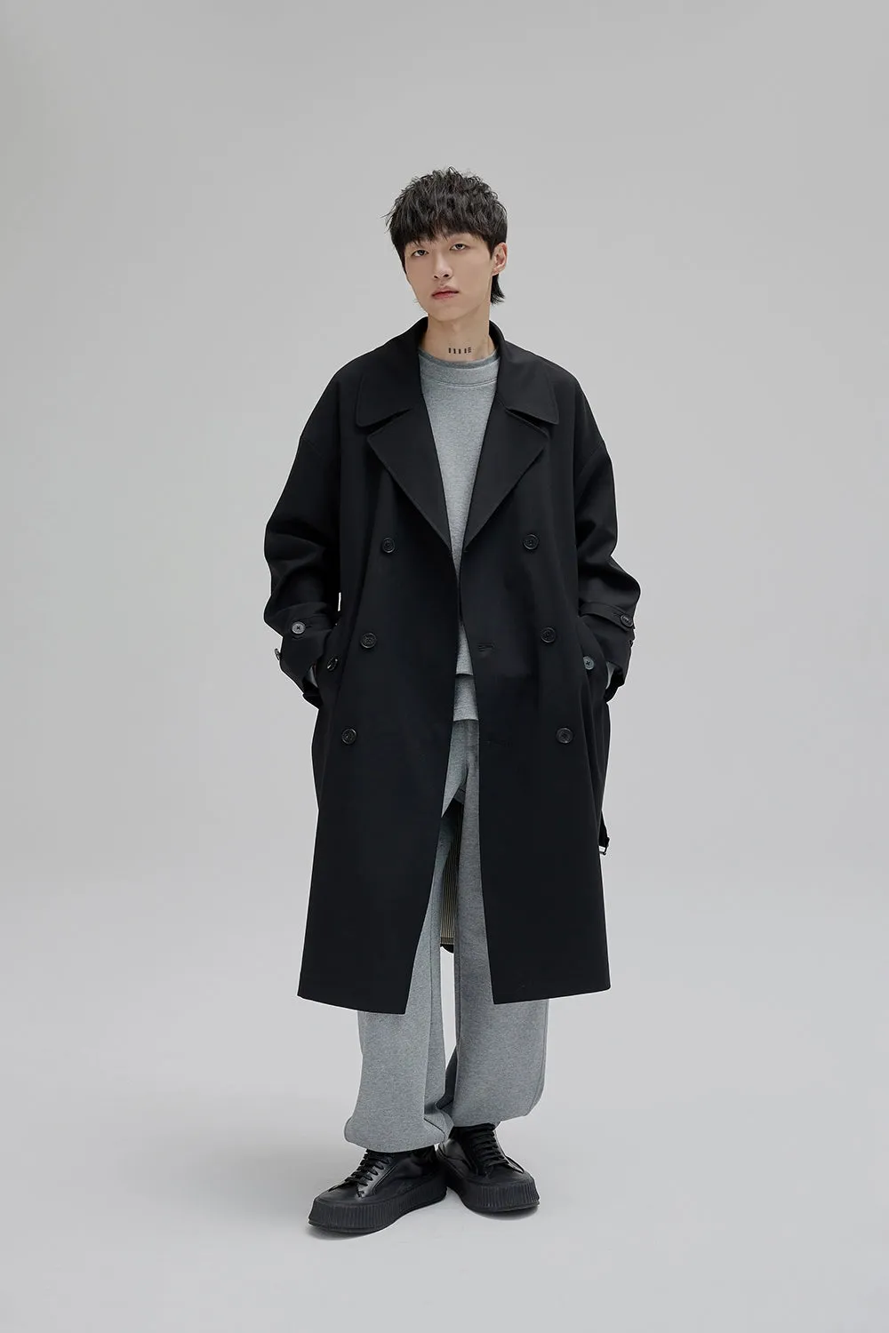 Double-breasted Straight-cut Long Trench Coat