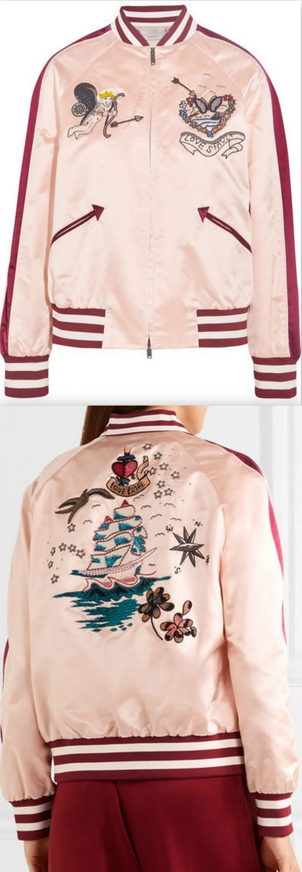 Embellished Satin Bomber Jacket