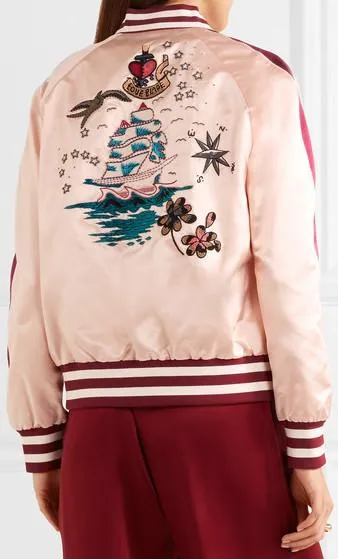 Embellished Satin Bomber Jacket