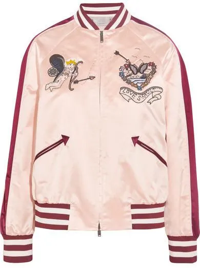 Embellished Satin Bomber Jacket