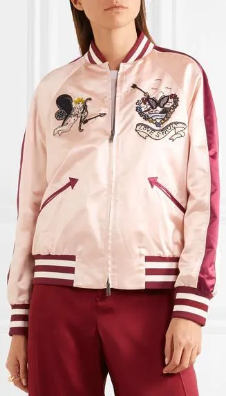 Embellished Satin Bomber Jacket