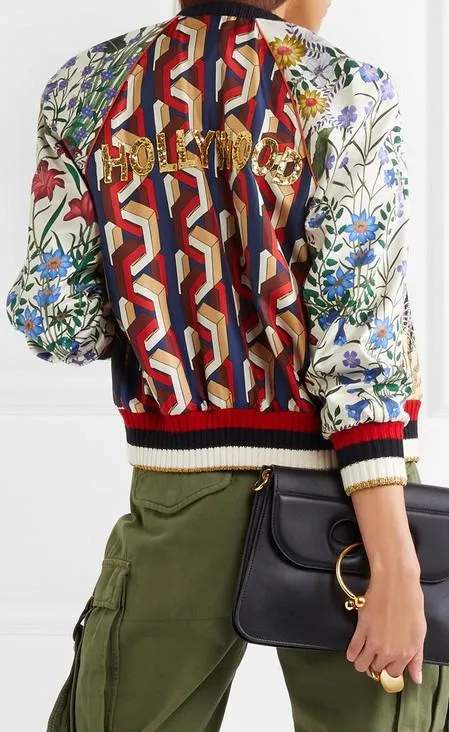 Embellished Tiger & Floral Print Bomber Jacket