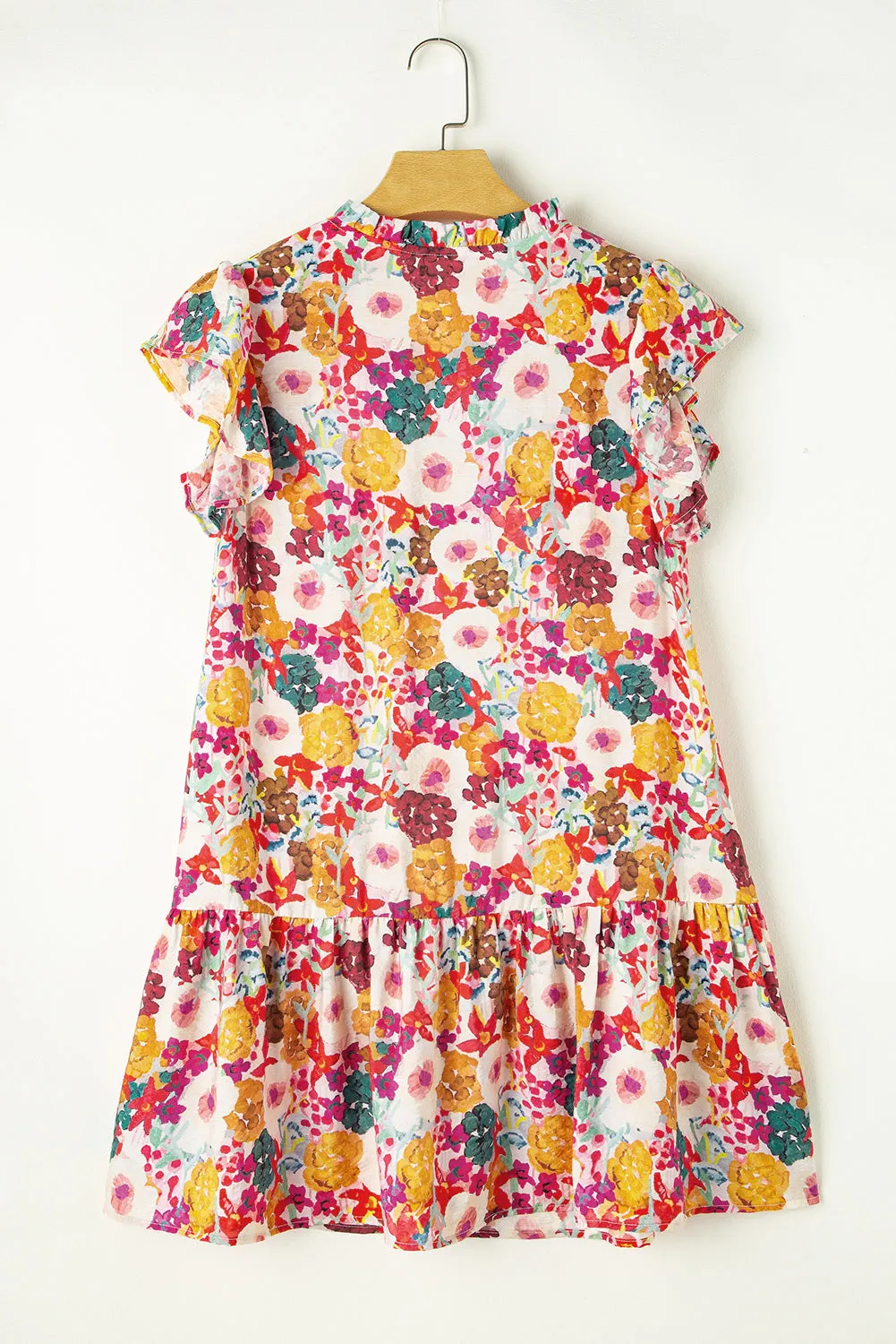 Floral Print Split Neck Flutter Dresses