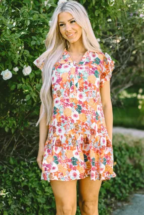 Floral Print Split Neck Flutter Dresses