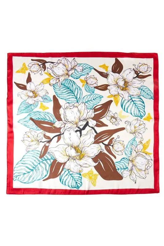 Flower Printed Silky Square Scarf