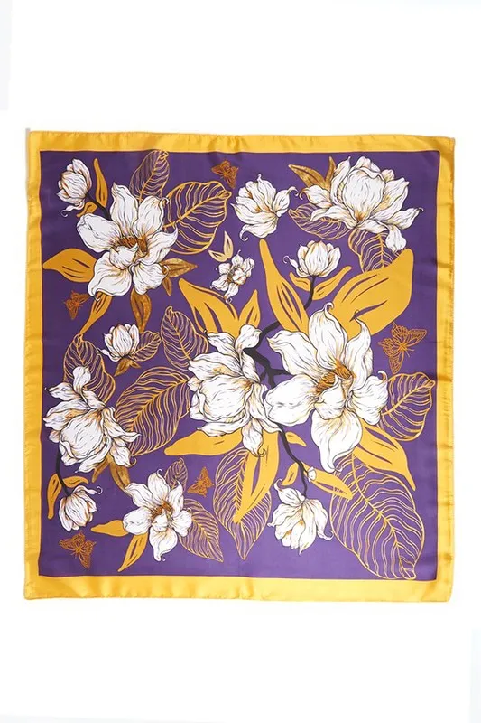 Flower Printed Silky Square Scarf