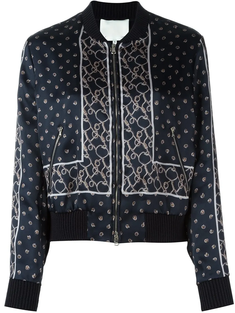 Foulard Printed Satin Bomber Jacket in Deep Blue