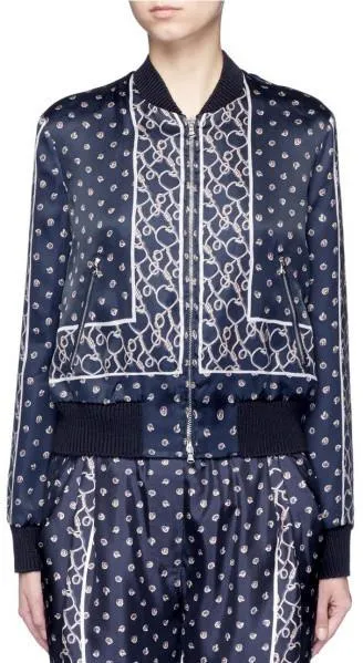 Foulard Printed Satin Bomber Jacket in Deep Blue