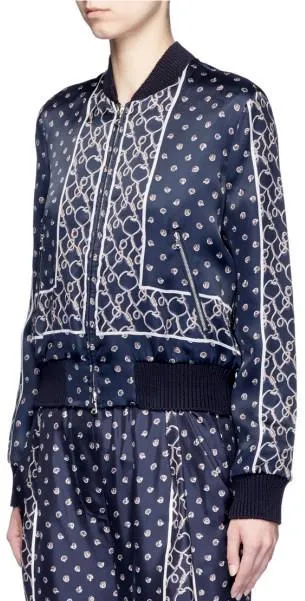 Foulard Printed Satin Bomber Jacket in Deep Blue