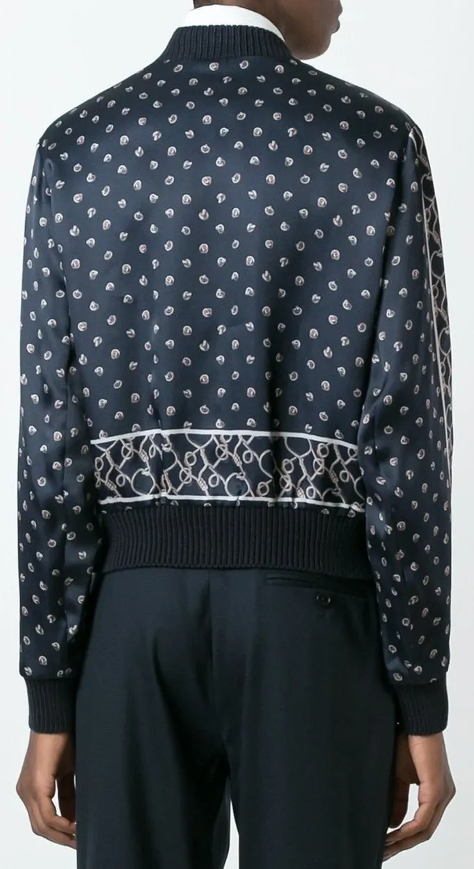 Foulard Printed Satin Bomber Jacket in Deep Blue