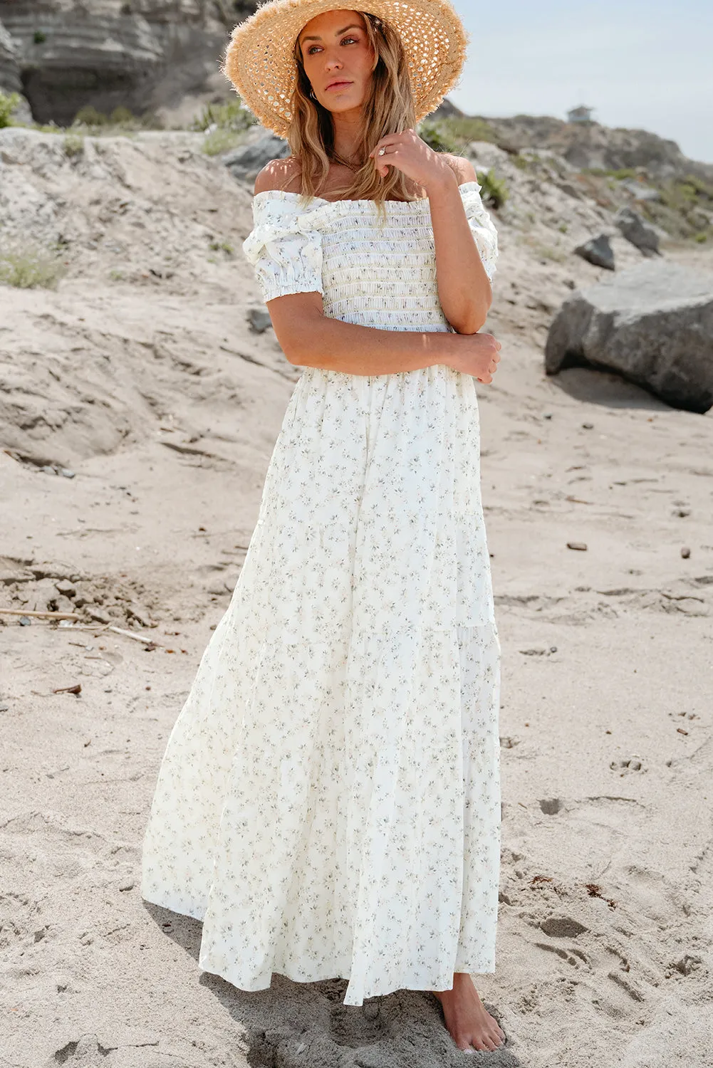 Frilly Shirred Tiered Maxi Dress