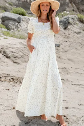 Frilly Shirred Tiered Maxi Dress