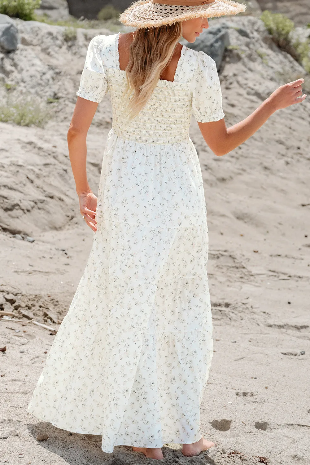 Frilly Shirred Tiered Maxi Dress