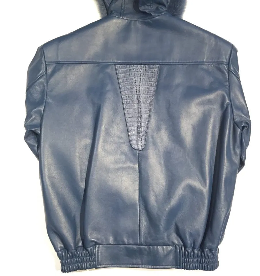 G-Gator Lambskin/Crocodile Bomber w/ Fox Trimmed Hood