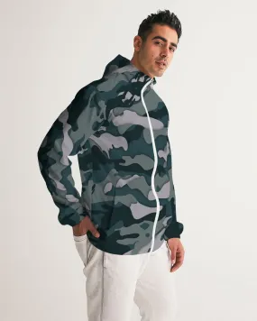 Green Camo Men's Windbreaker Hooded Jacket