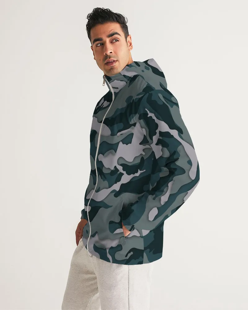 Green Camo Men's Windbreaker Hooded Jacket