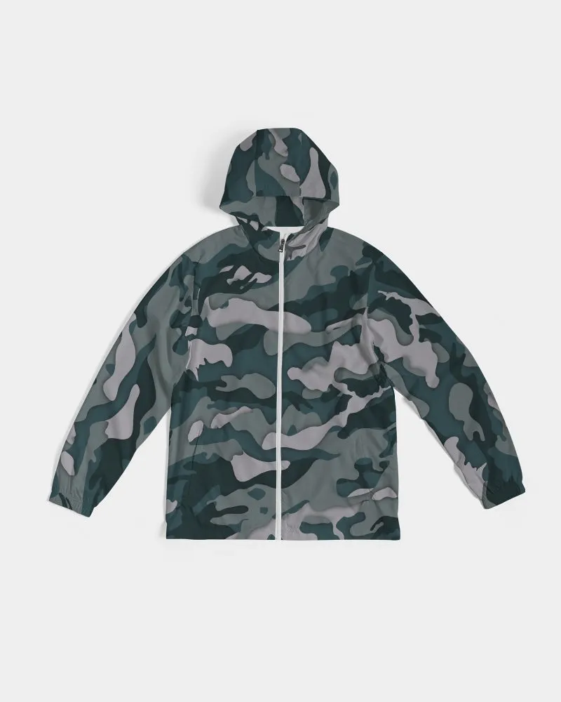 Green Camo Men's Windbreaker Hooded Jacket