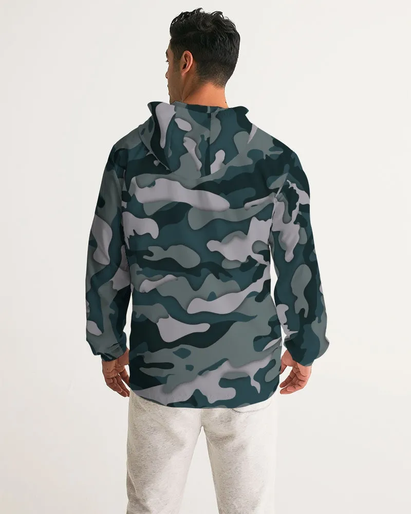 Green Camo Men's Windbreaker Hooded Jacket