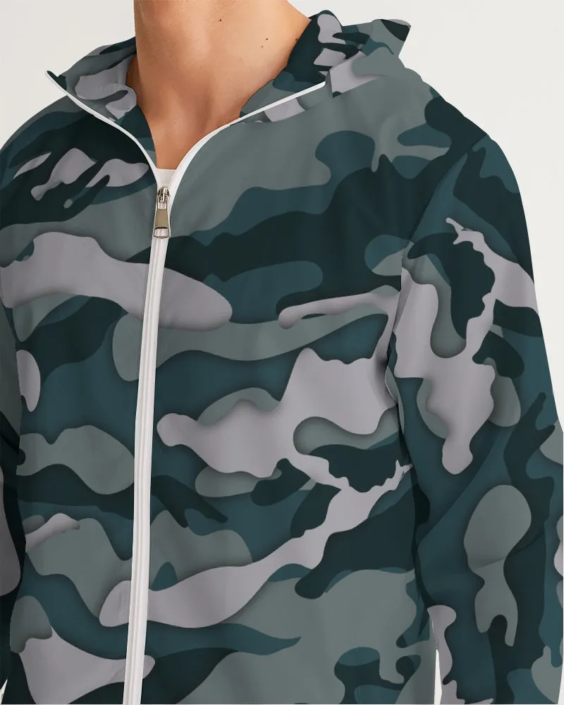 Green Camo Men's Windbreaker Hooded Jacket