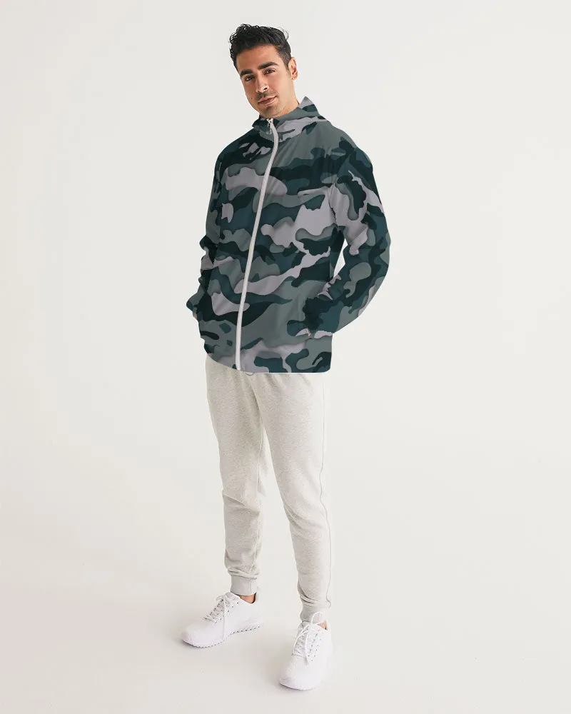 Green Camo Men's Windbreaker Hooded Jacket