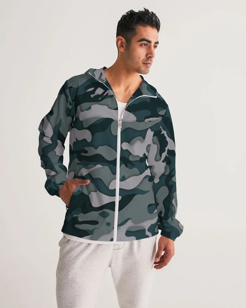 Green Camo Men's Windbreaker Hooded Jacket