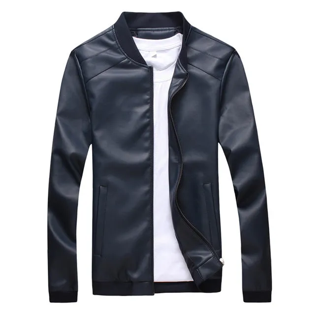 HEE GRAND Slim Washed PU Leather Motorcycle Casual Jackets for Men