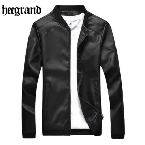 HEE GRAND Slim Washed PU Leather Motorcycle Casual Jackets for Men