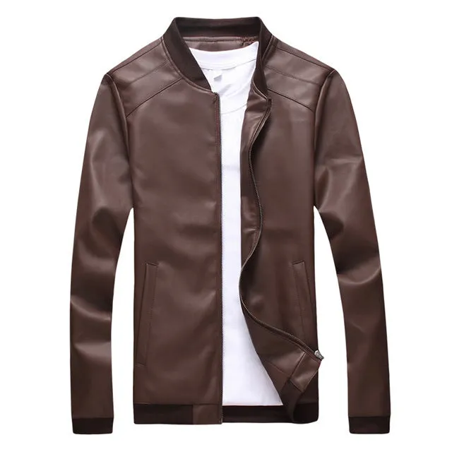 HEE GRAND Slim Washed PU Leather Motorcycle Casual Jackets for Men