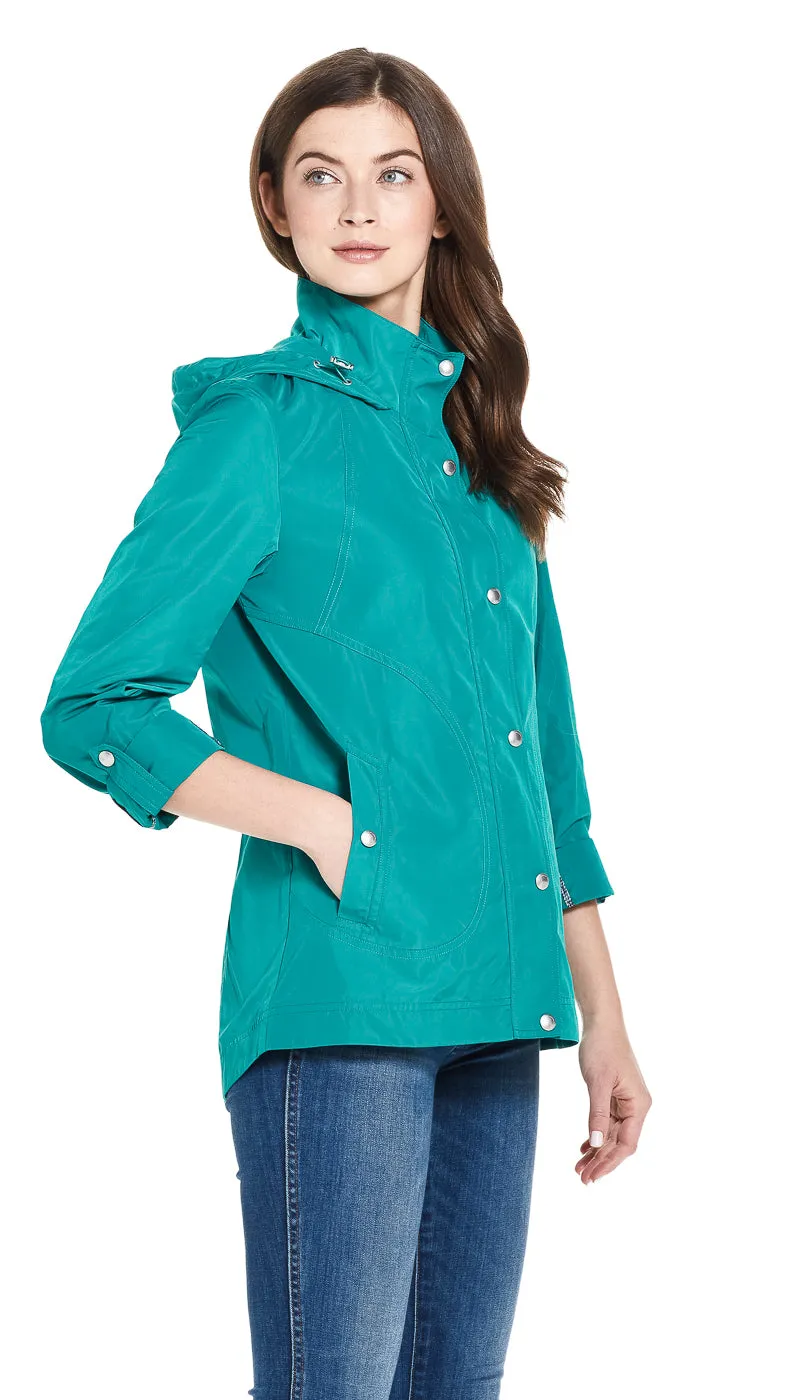 HOODED JACKET WITH TURN BACK SLEEVES