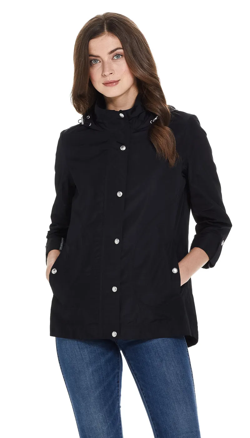 HOODED JACKET WITH TURN BACK SLEEVES